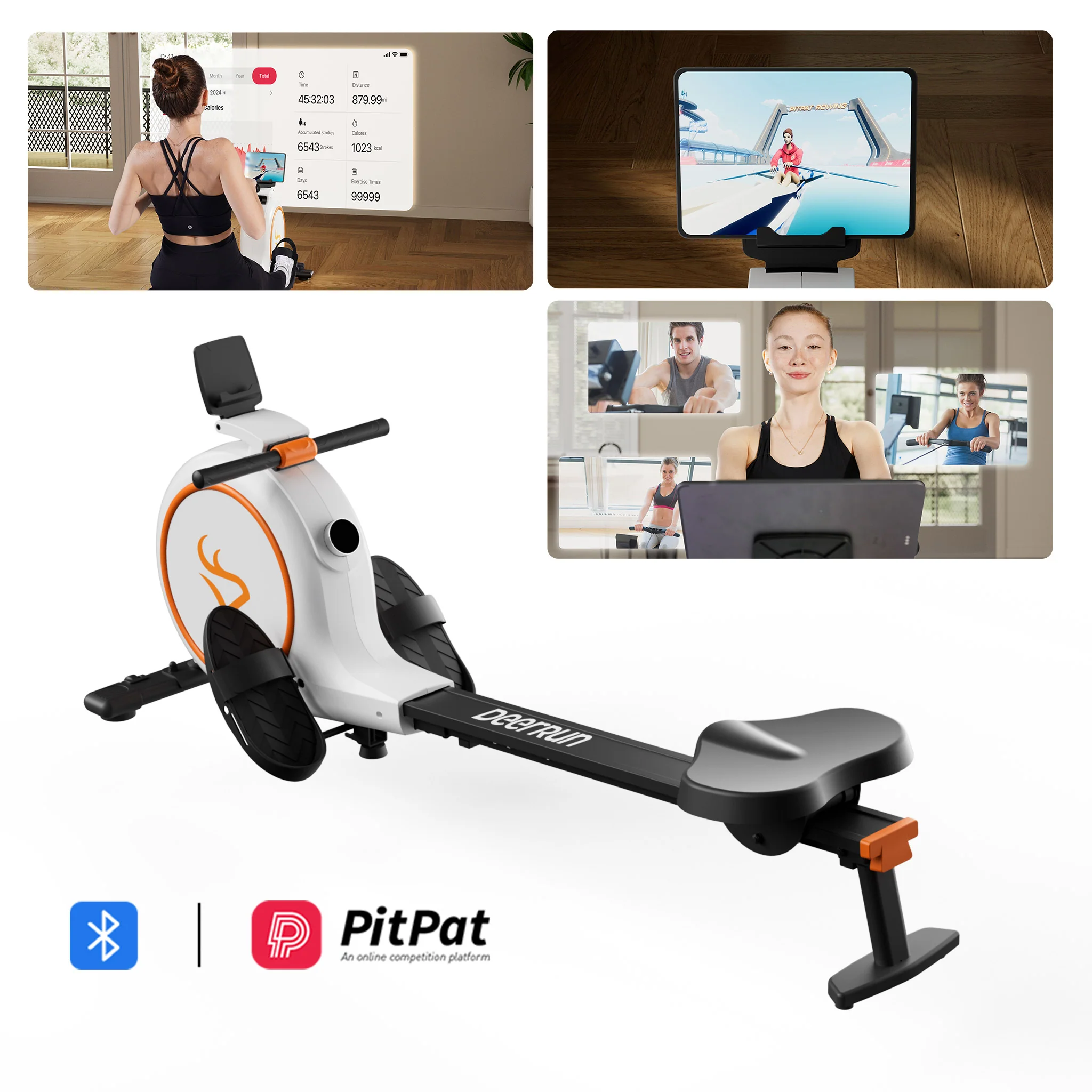 DeerRun RW600 Adjustable 32-Level Magnetic Resistance Long Slide Rail Smart Rowing Machine with PitPat App - Image 12